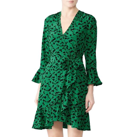 Tanya Taylor Green Leopard Nomi Wrap Dress 2 - Picture 1 of 9